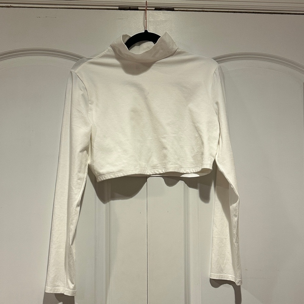 Express Turtle neck White Long Sleeve Crop Top